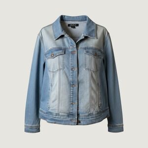 Joujou Women Plus Size 3X Light Wash Denim Trucker Jacket Stretch Blue Button Up